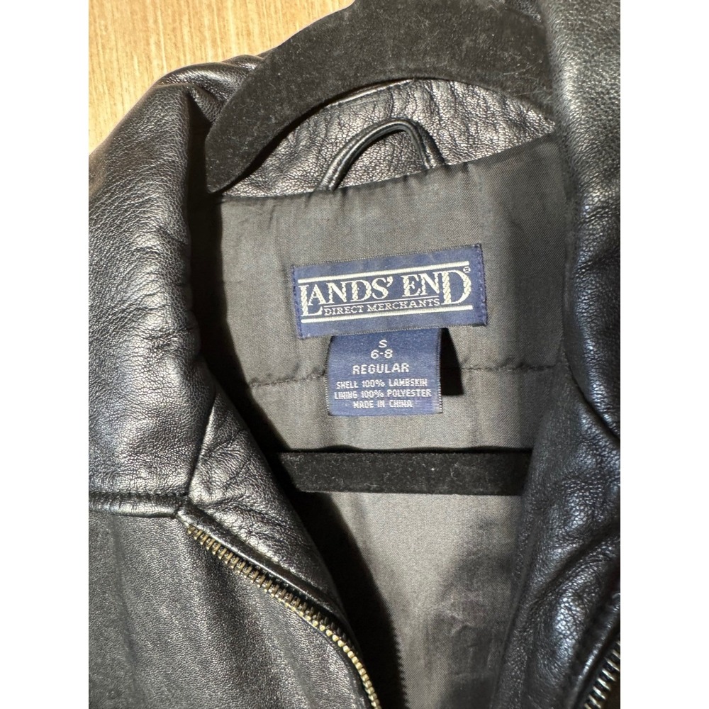 Lands' End Boxy 90's Women's Black‎ Lambskin Leather Full Zip Jacket Coat - Picture 4 of 5